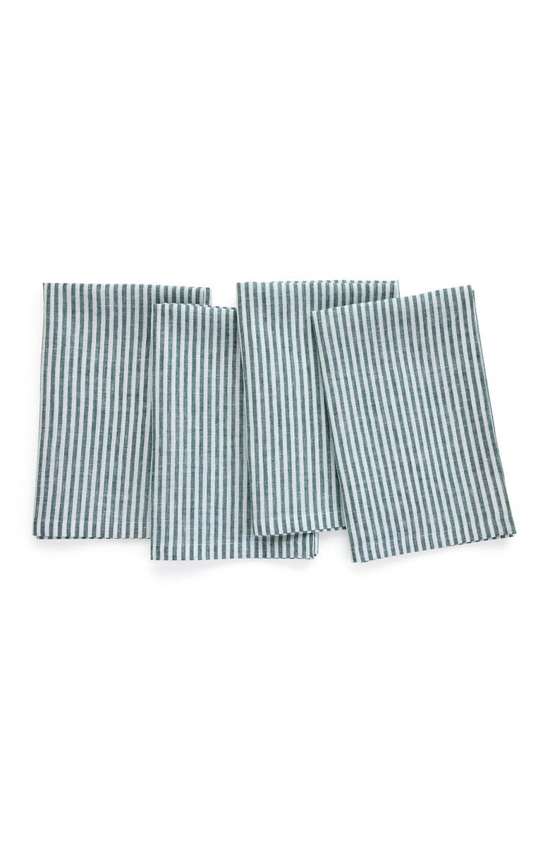 Solino Home Linen Dinner Napkins - Narrow Stripe, 20" x 20" Inch, Main, color, Rainforest And White