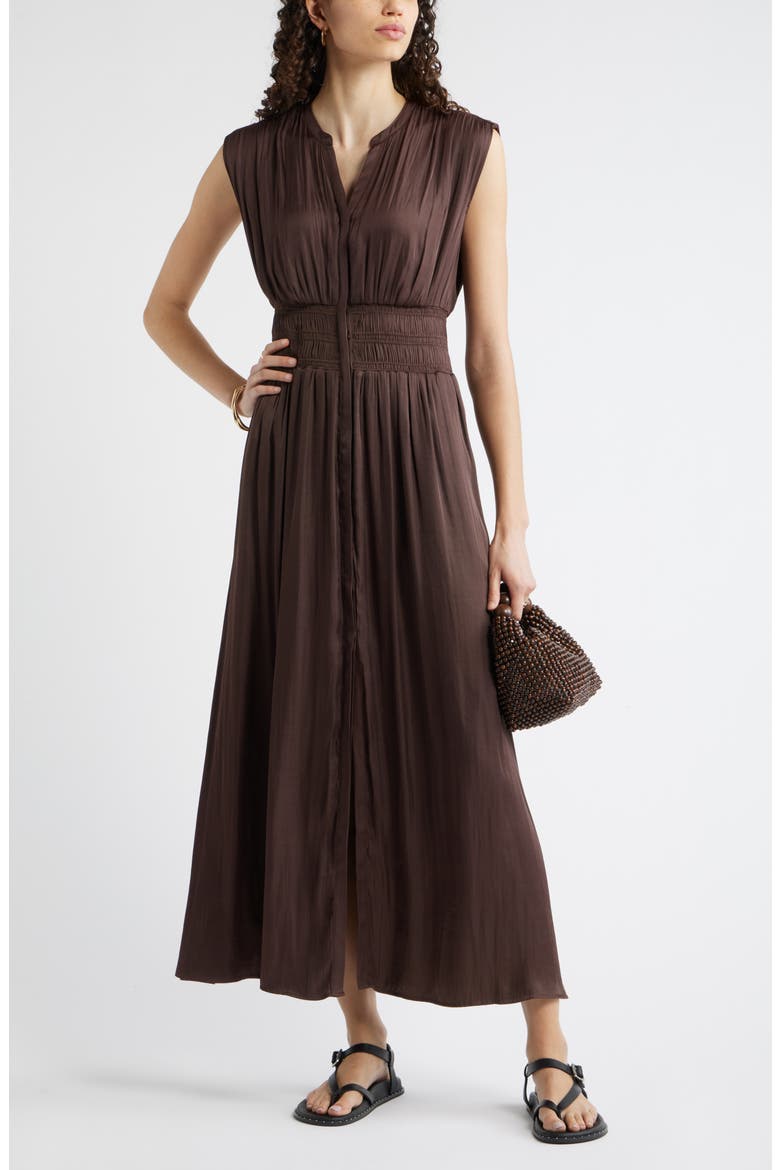 Smocked Waist Maxi Shirtdress, Alternate, color, BROWN ROAST