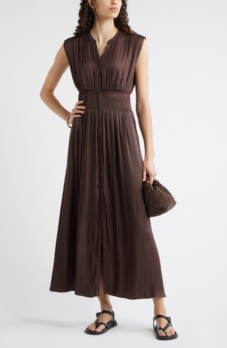 Nordstrom Smocked Waist Maxi Shirtdress, Alternate, color, Brown Roast