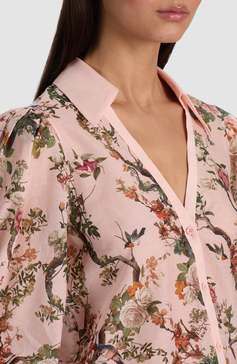 Alice + Olivia Charis Cotton & Silk Shirt, Alternate, color, Sunset Grove English Rose
