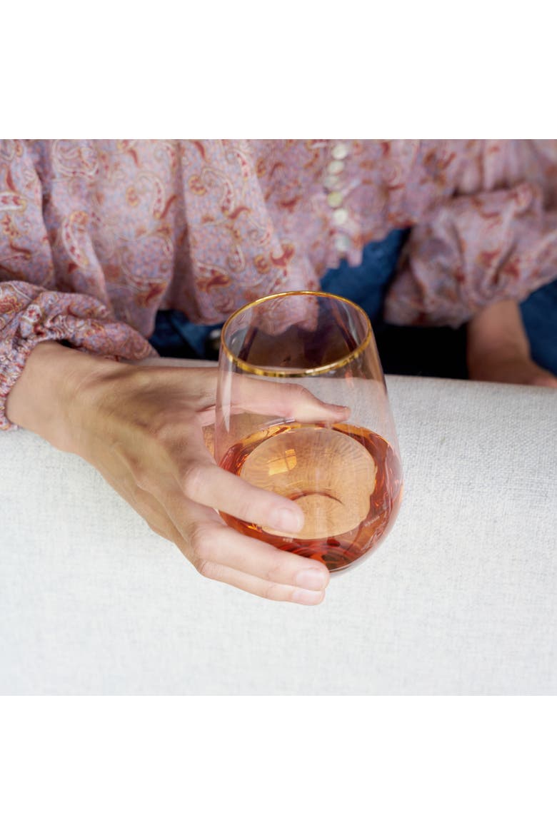 Rose Crystal Stemless Wine Glasses Set of 2, Alternate, color, ROSE