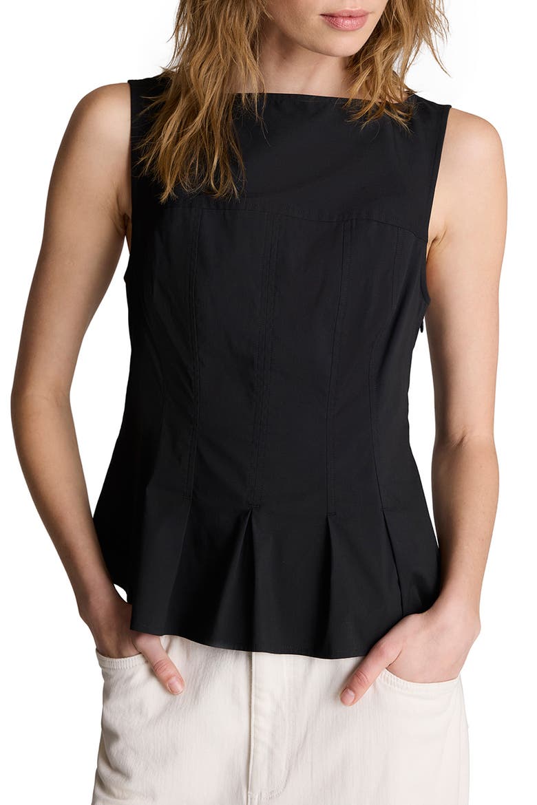 Sleeveless Pleated Peplum Top, Main, color, BLACK