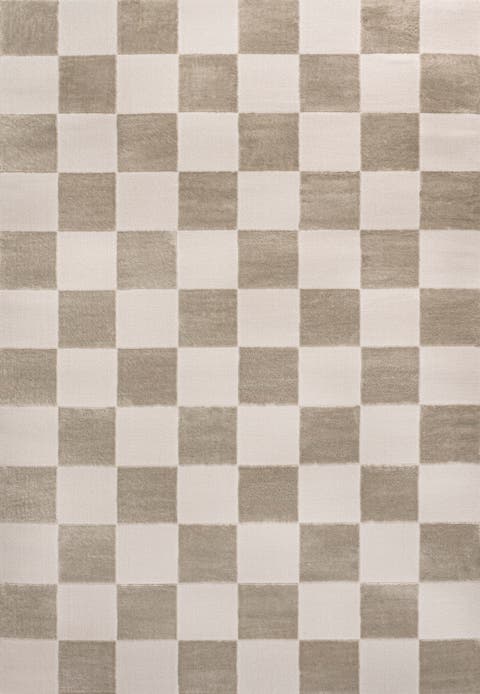 Thea Modern Geometric Checkerboard High-Low Area Rug