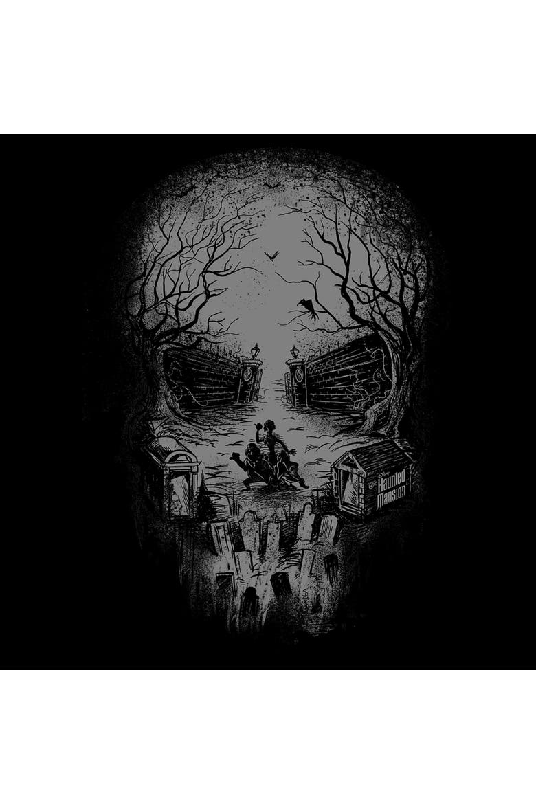 Men's Haunted Mansion Graveyard Skull T-Shirt, Alternate, color, Black