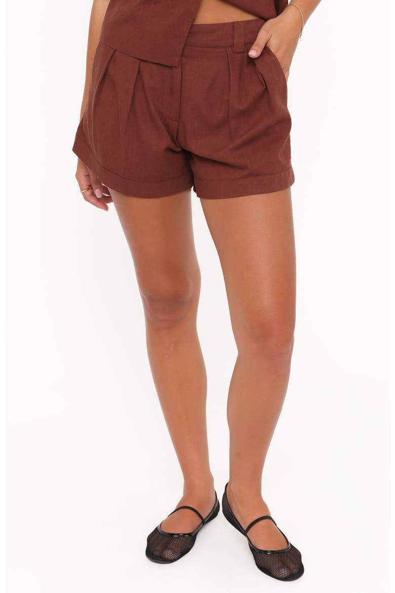 Elinor Pleated Shorts, Main, color, BROWN