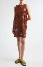 Marni Floral Appliqué Suede Shift Dress