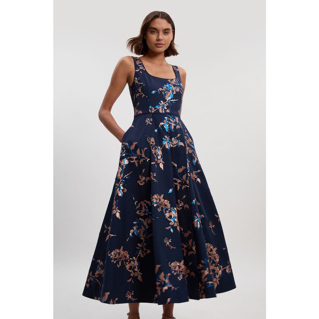 Karen Millen Satin Sequin Prom Dress In Blue