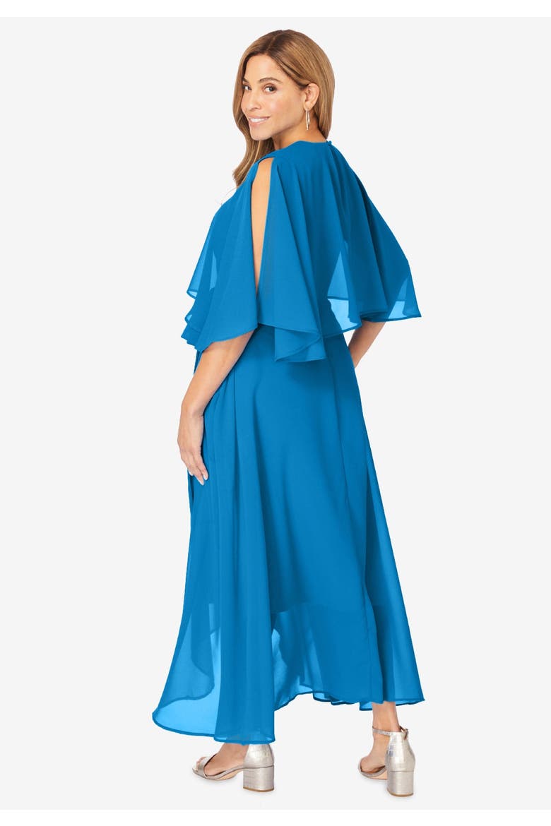 Georgette Maxi Cape Sleeve Dress, Alternate, color, EVENING BLUE