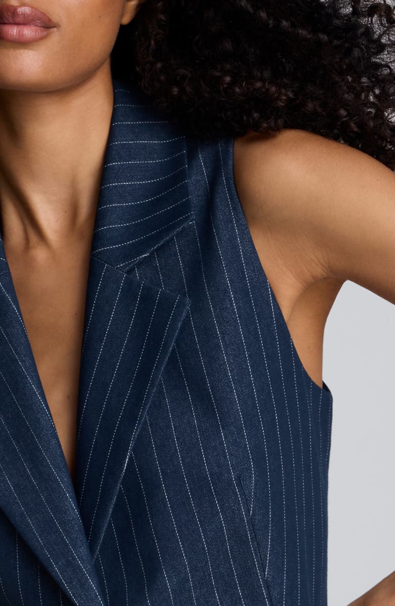 Kenneth Cole Fitted Pinstripe One-Button Vest, Alternate, color, Dark Navy / White