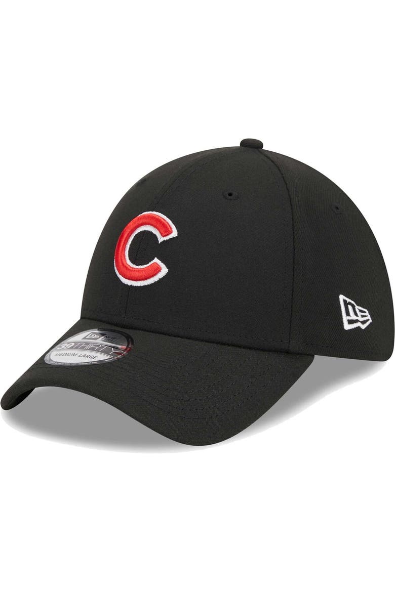 Men's New Era Black Chicago Cubs Logo 39THIRTY Flex Hat, Main, color, Black