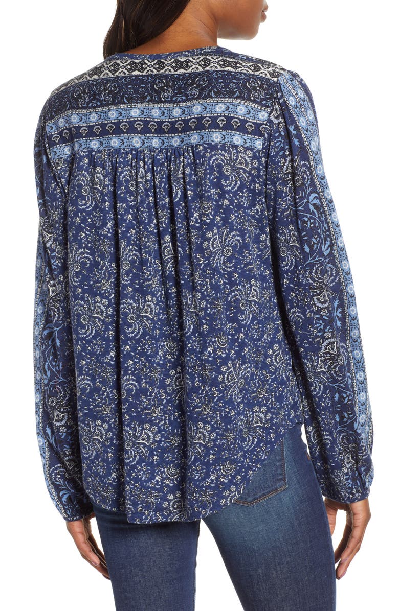 Lucky Brand Beaded Mixed Print Top, Alternate, color, 