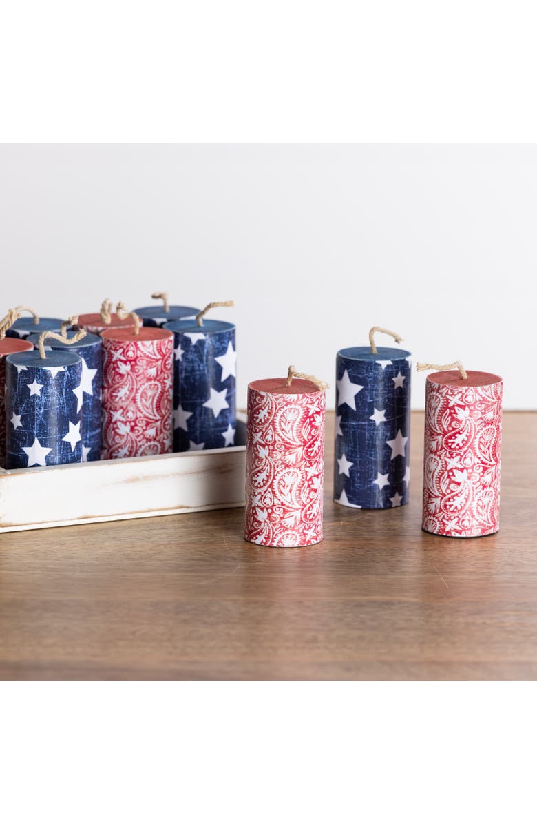 Transpac MDF Printed Firework Decor Set of 12 Patriotic Home Decorations Decorative Objects for Festive Celebrations, Alternate, color, Multicolored