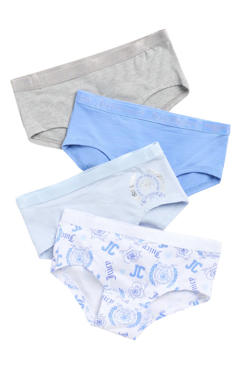 Juicy Couture Kids' Assorted 4-Pack Stretch Cotton Boyleg Briefs, Main, color, Sky/Grey/Dream Dust/Perri Sky
