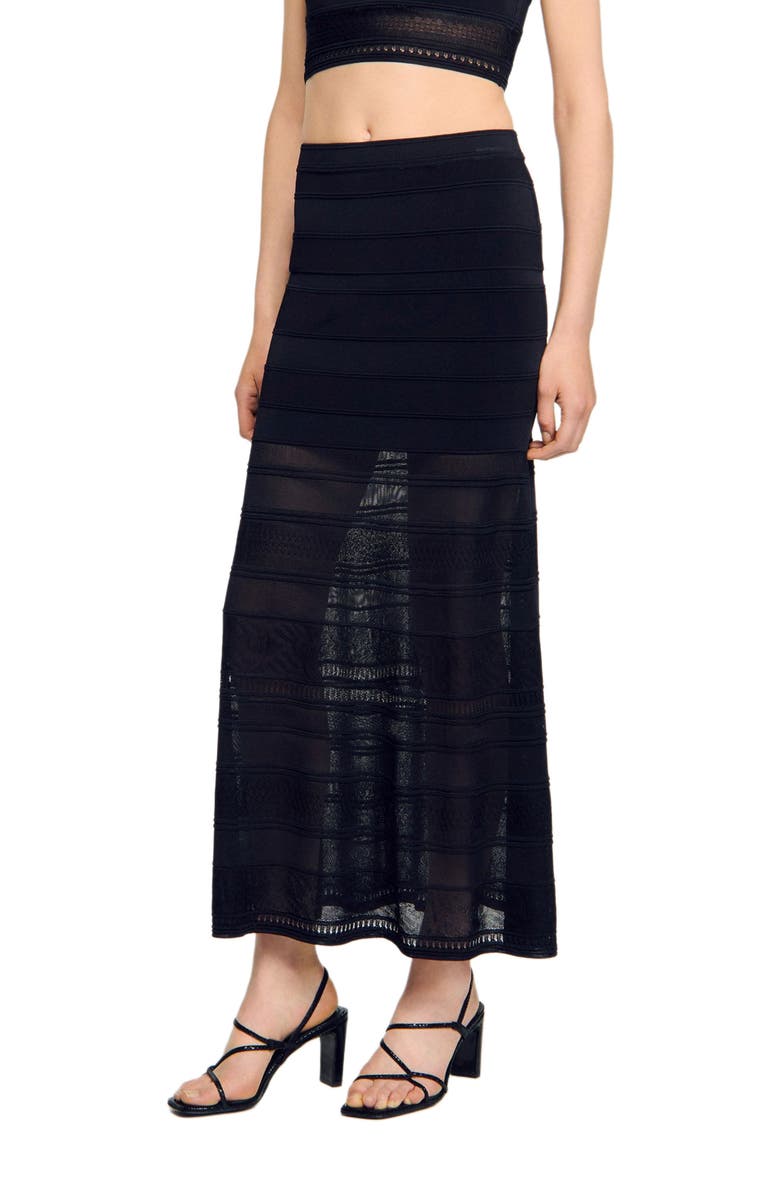 SANDRO Maxi decorative knit skirt, Alternate, color, Black