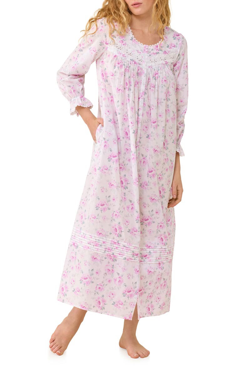 Floral Long Sleeve Cotton Robe, Alternate, color, ROSEBUD
