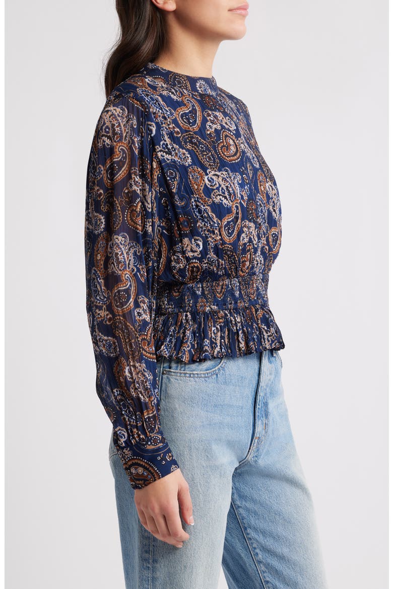 Noreen Print Peplum Top, Alternate, color, NUTMEG PAISLEY NAVY