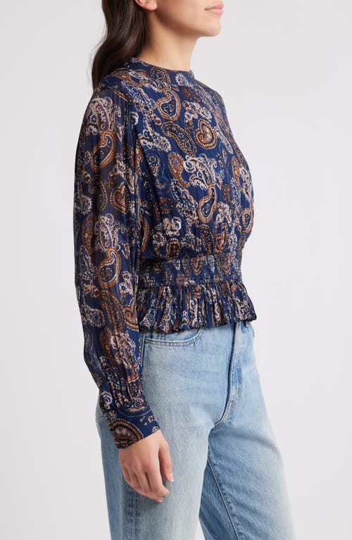 Cleobella Noreen Print Peplum Top In Nutmeg Paisley Navy