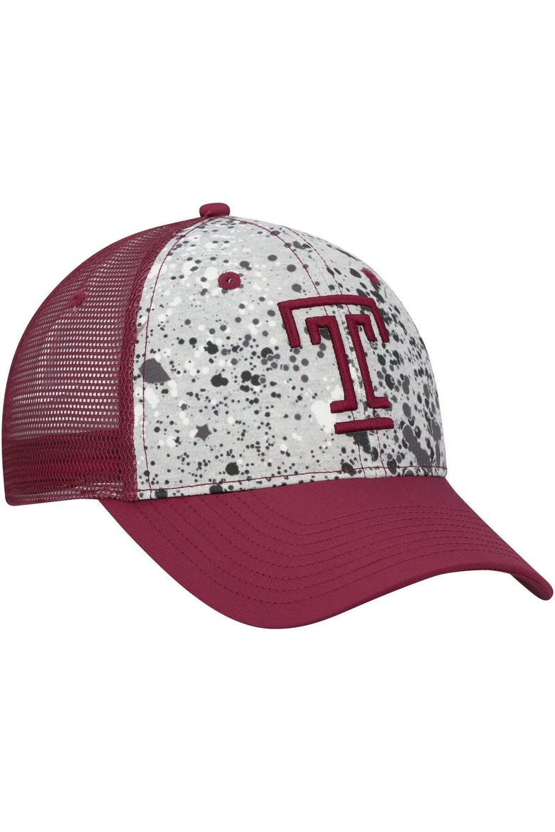 Men's Colosseum Gray/Cherry Temple Owls Love Fern Trucker Snapback Hat, Alternate, color, Gray