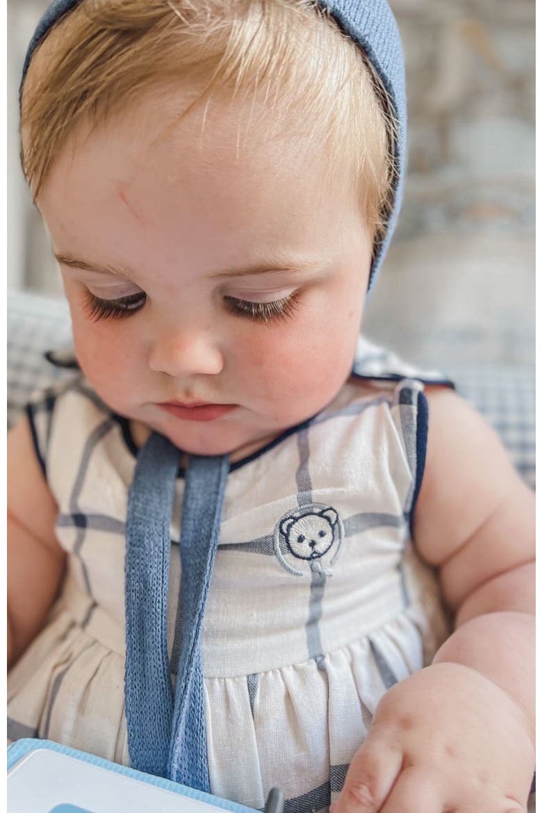 Checkered Linen Baby Boy Romper, Alternate, color, Navy Checkered