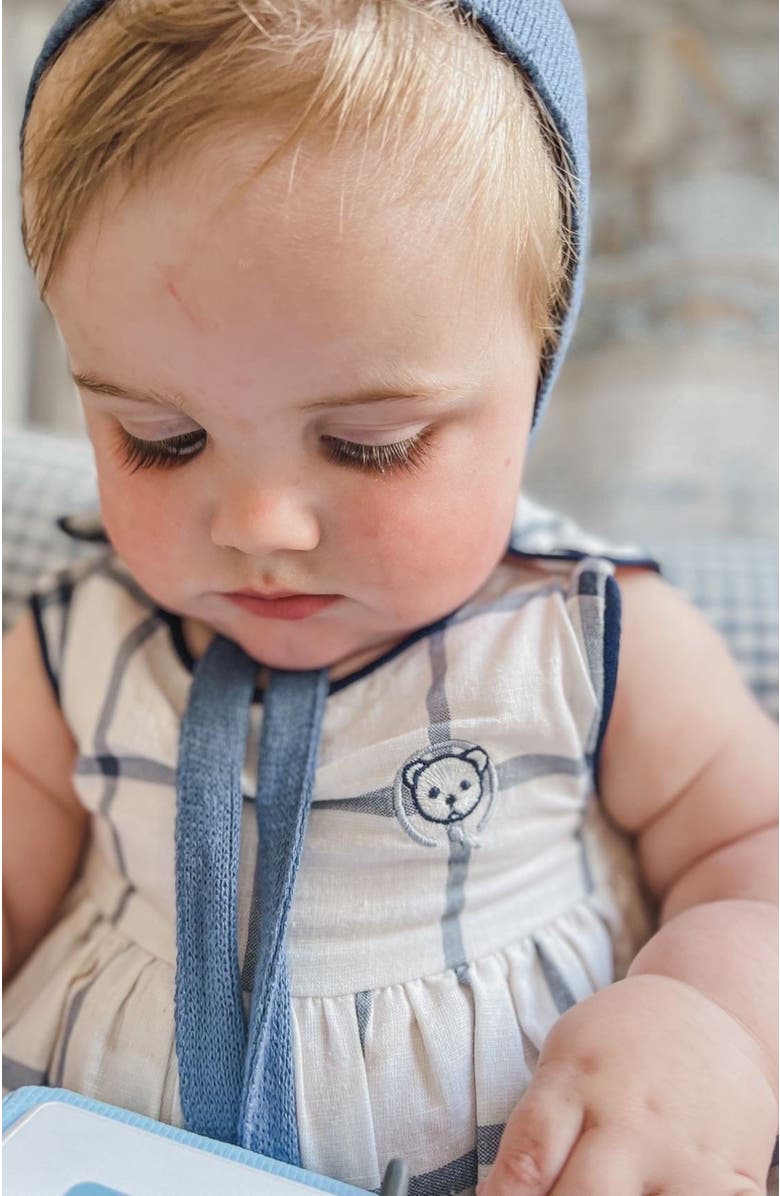 Petite Maison Kids Checkered Linen Baby Boy Romper, Alternate, color, Navy Checkered