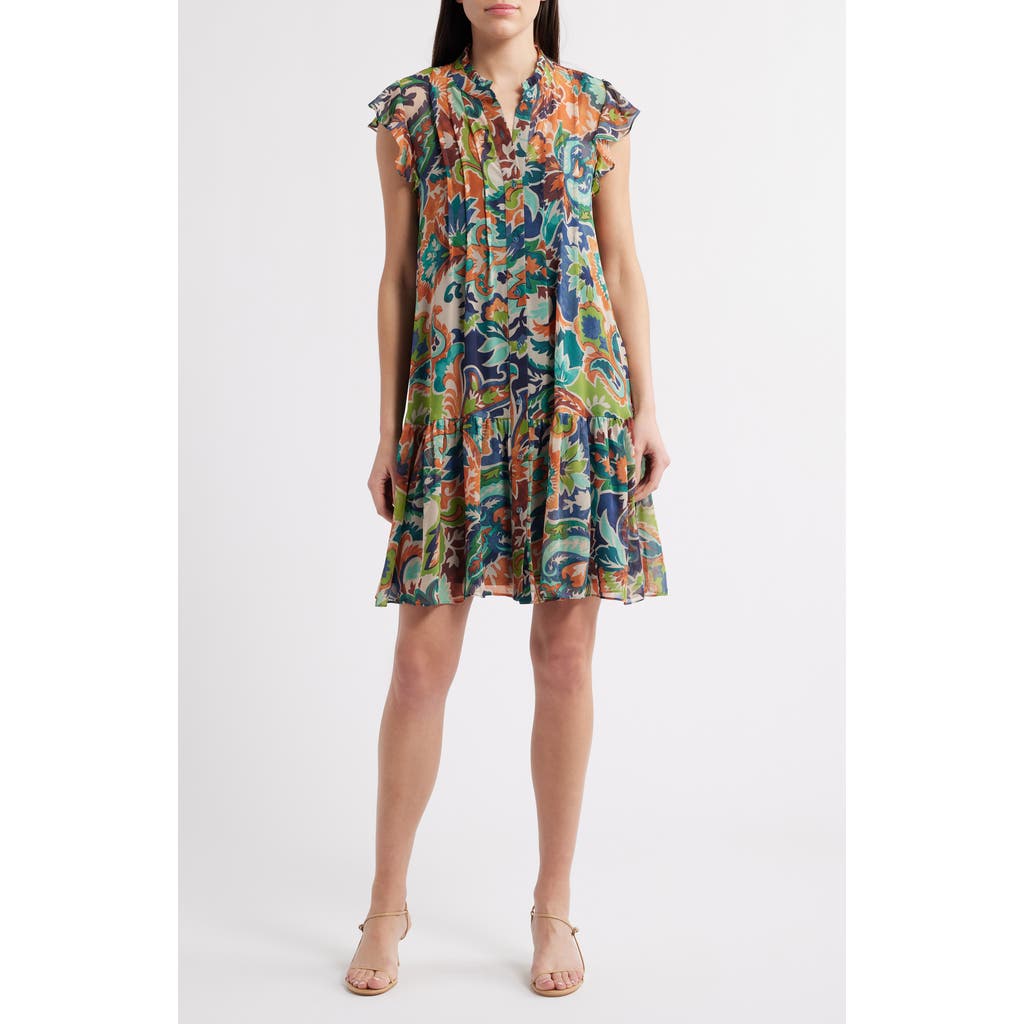 Julia Jordan Ruffle Pintuck Shift Dress In Orange Multi