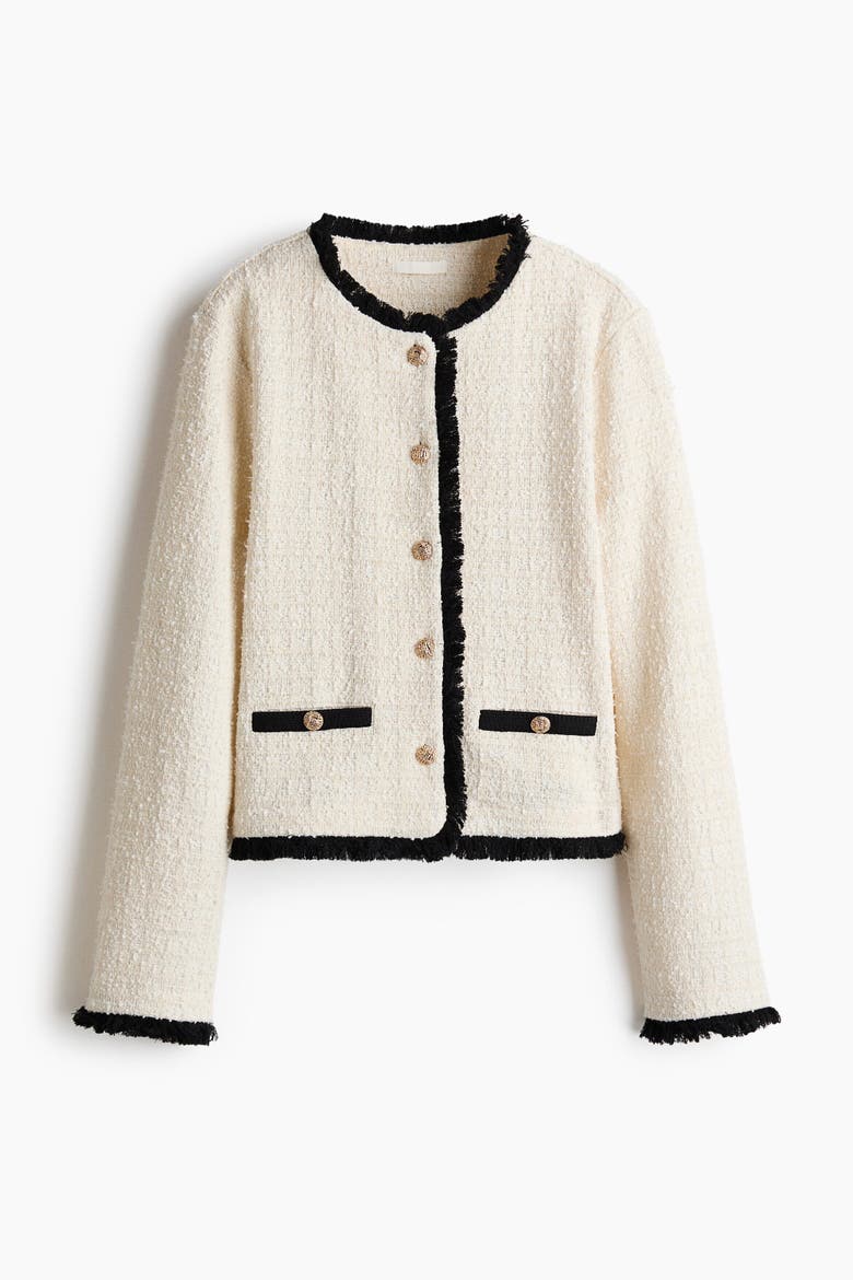 Bouclé-knit Jacket With Fringe, Alternate, color, Cream