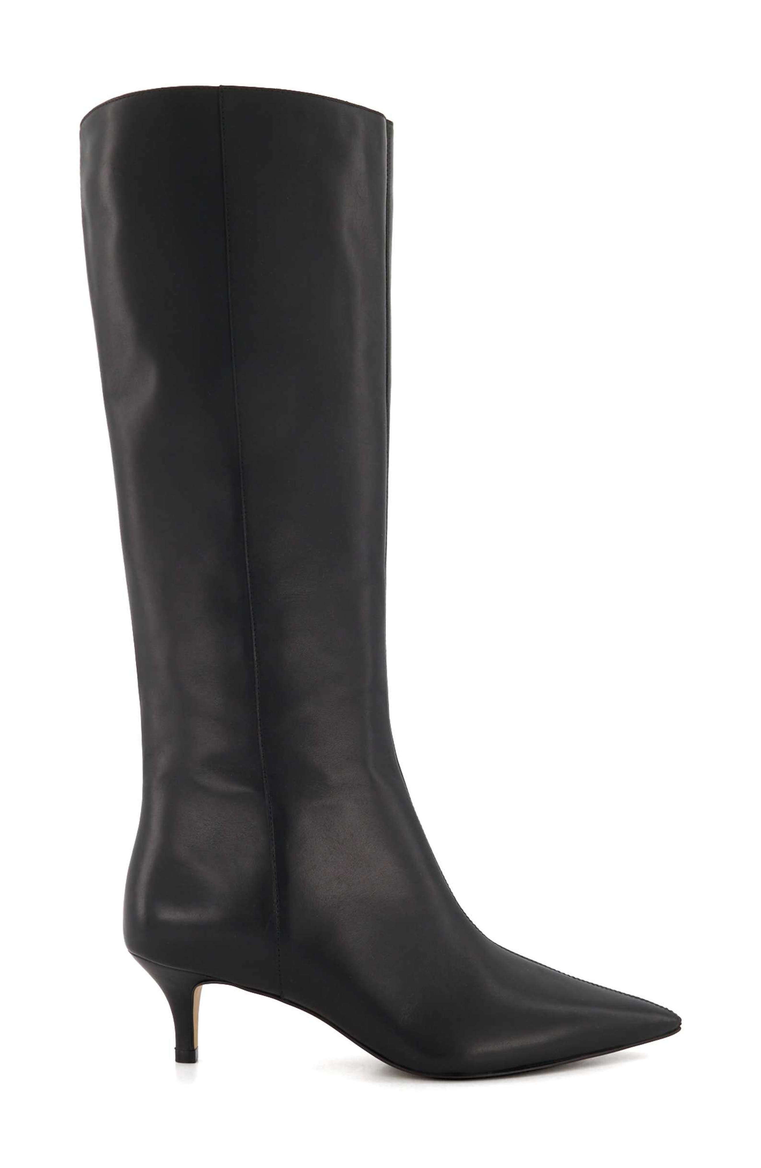 Dune London Smooth Knee High Boot, Alternate, color, Black Leather
