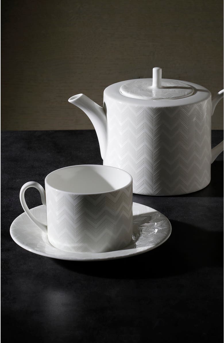 Missoni Home Tableware Tea Cup & Saucer ZIG ZAG Set of 2 in Luxury Box White diam. 3.3", H 2.3", cap. 7.5 oz, Saucer diam. 6", Alternate, color, White
