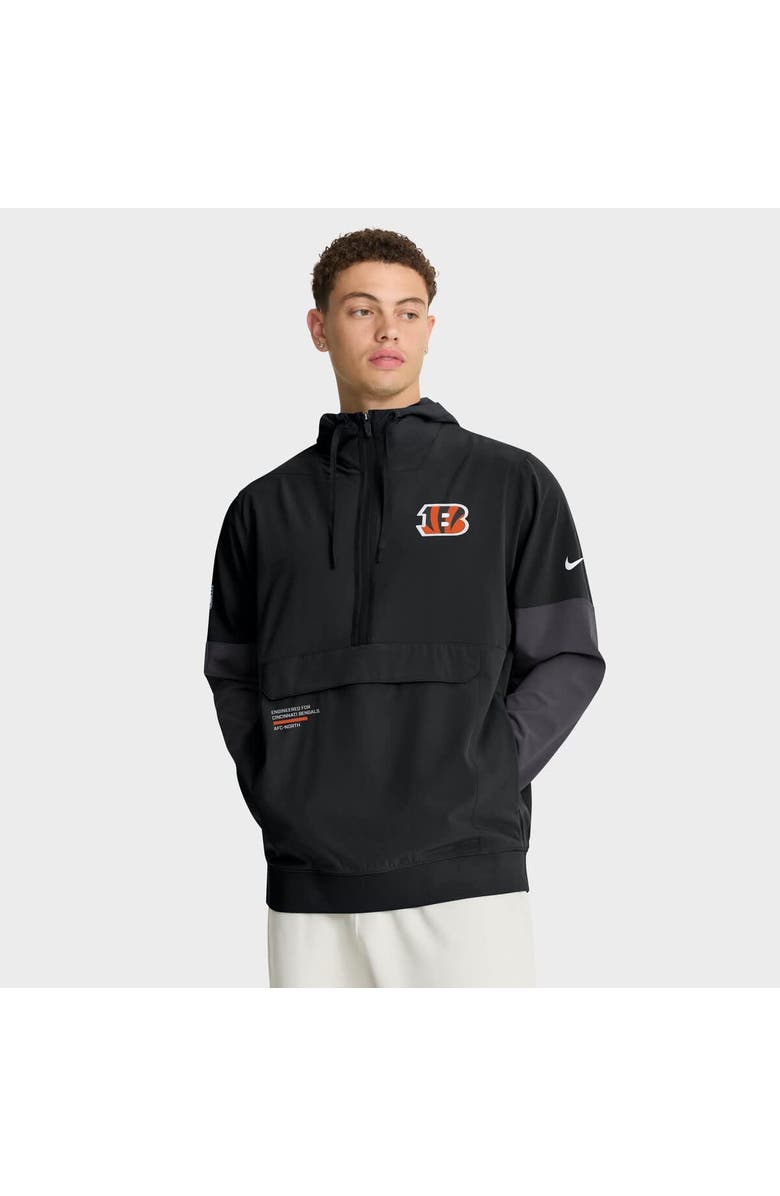 Nike Men's Nike Black Cincinnati Bengals Sideline Anorak Half-Zip Hoodie Jacket, Alternate, color, Black