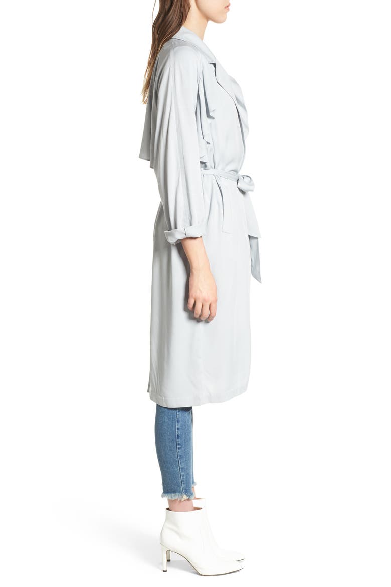Ruffle Trim Trench Coat, Alternate, color, BLUE PEARL