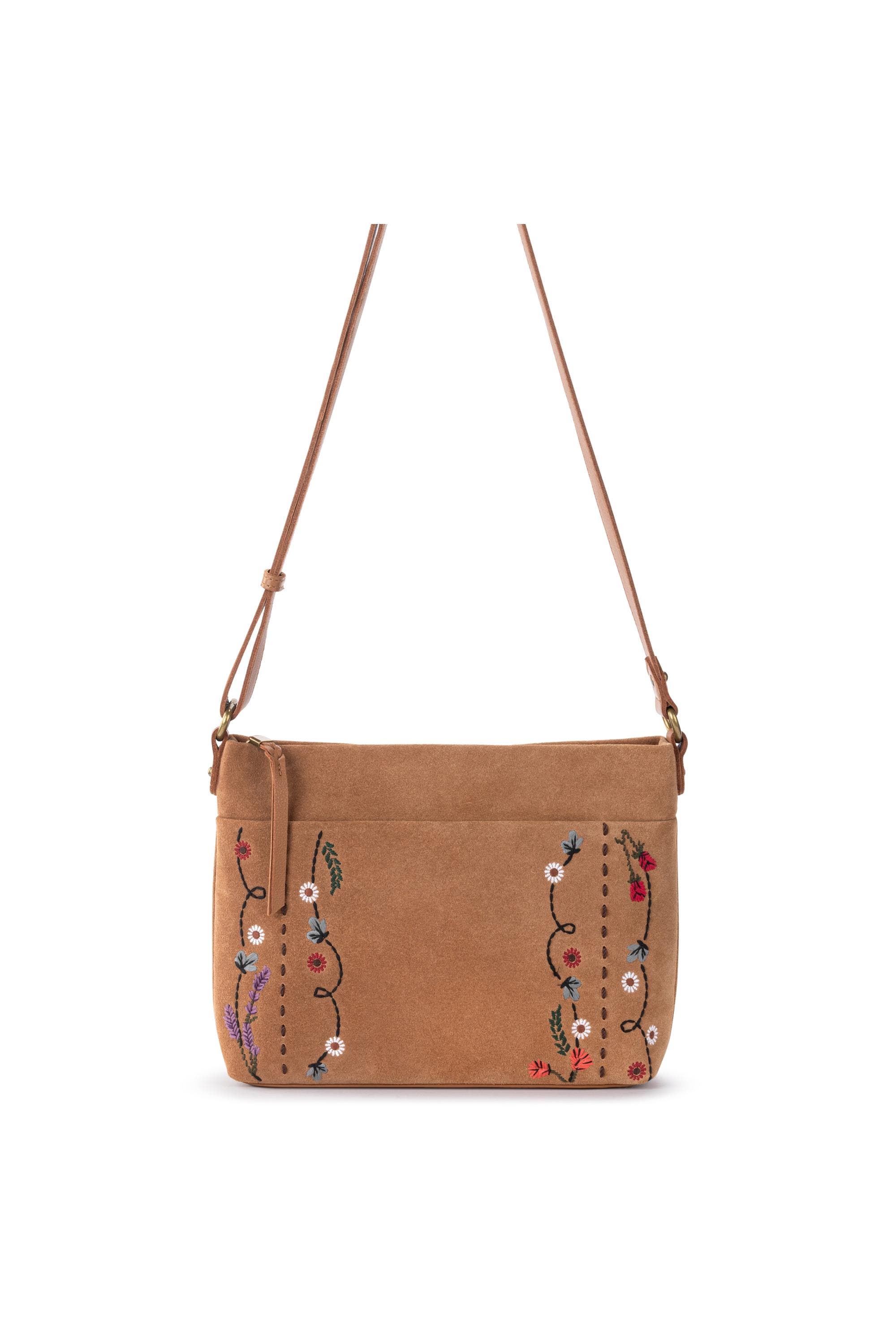Melrose Crossbody Leather Bag, Alternate, color, Tan Suede Whimsy Floral