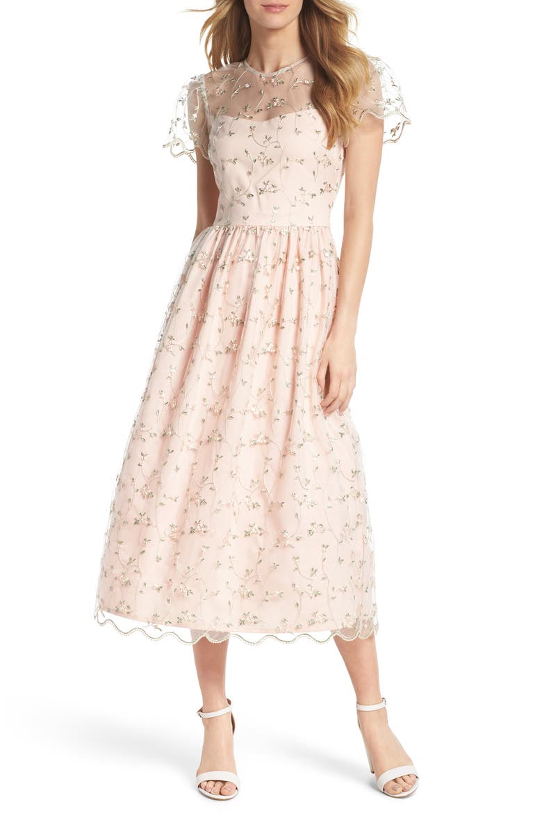 Penelope Baby Bud Embroidered Fit & Flare Midi Dress, Alternate, color, CREAM COMBO
