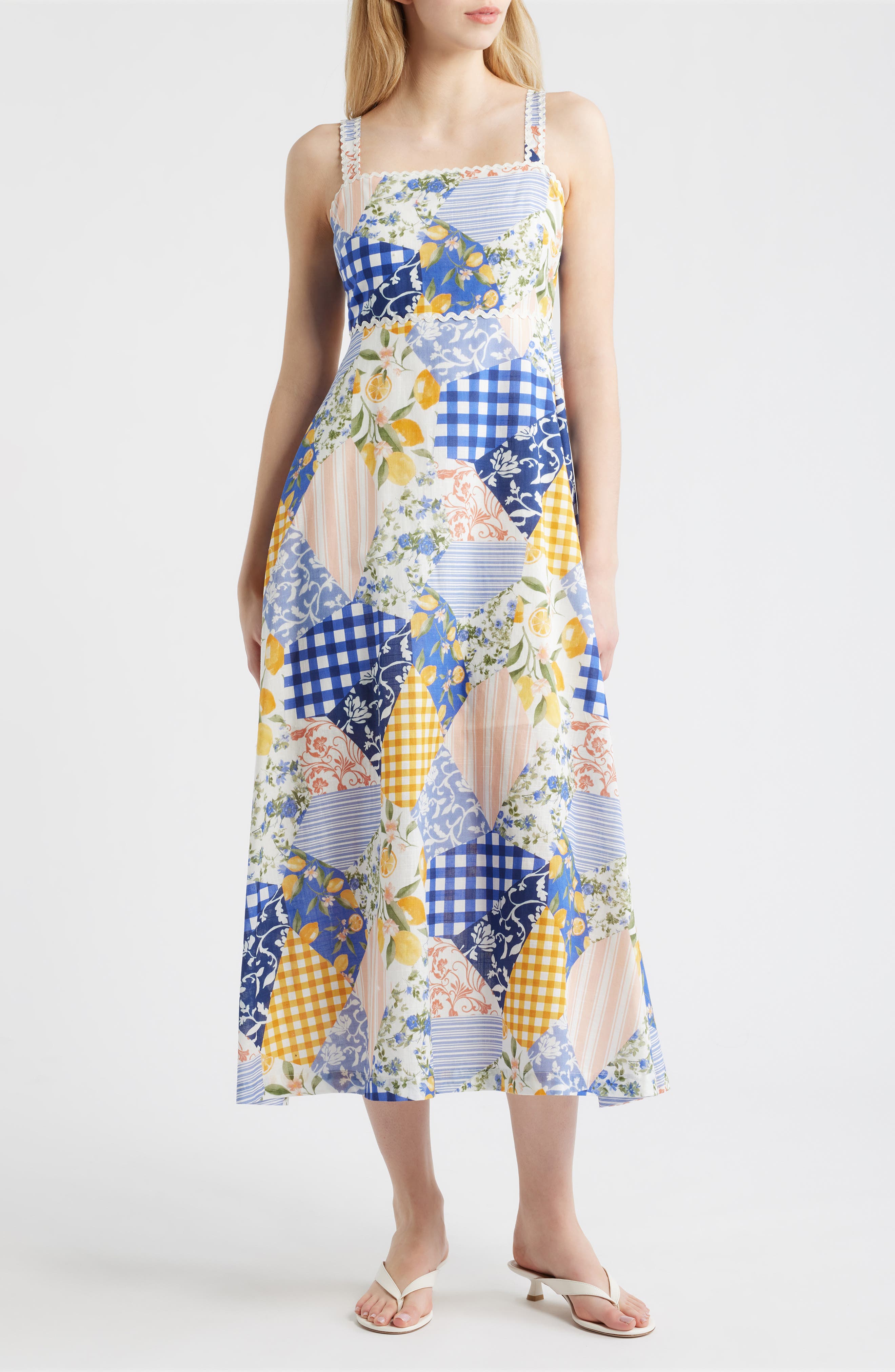 Patchwork Print Cotton Midi Dress