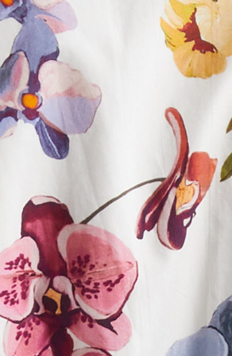 FARM Rio Greek Garden Long Sleeve Plunge Neck Cotton Romper, Alternate, color, White Floral