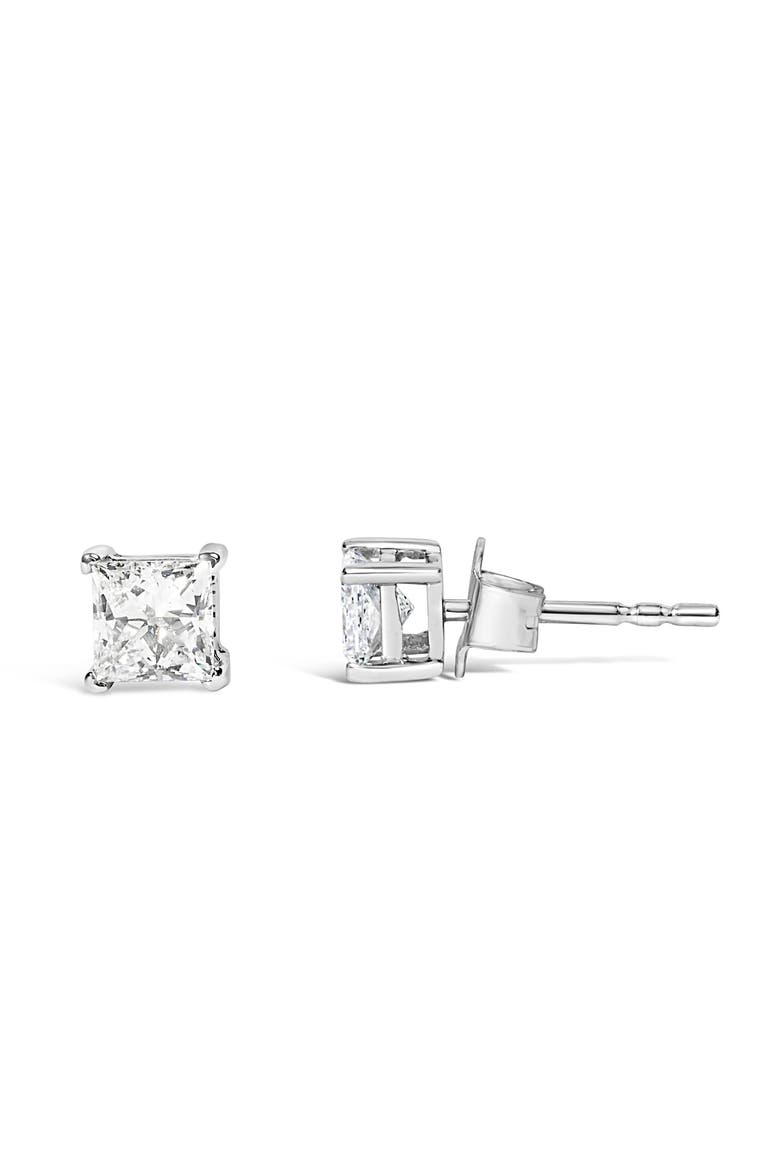 14K White Gold 3/4 Ct Princess Lab Grown Diamond Solitaire Stud Earrings, Alternate, color, White