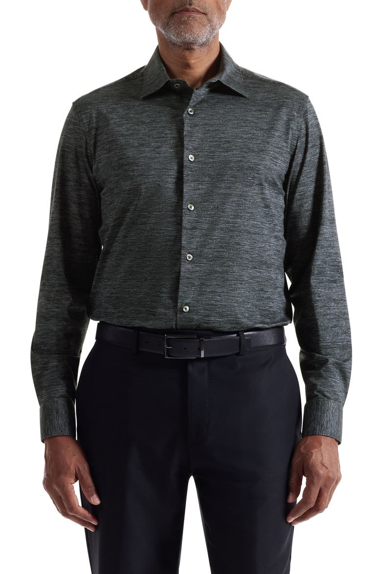 James OoohCotton® Space Dye Button-Up Shirt, Main, color, BLACK