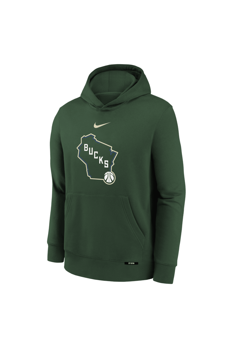 Youth Nike Hunter Green Milwaukee Bucks 2025/26 City Edition Club Fleece Pullover Hoodie, Alternate, color, Hunter Green