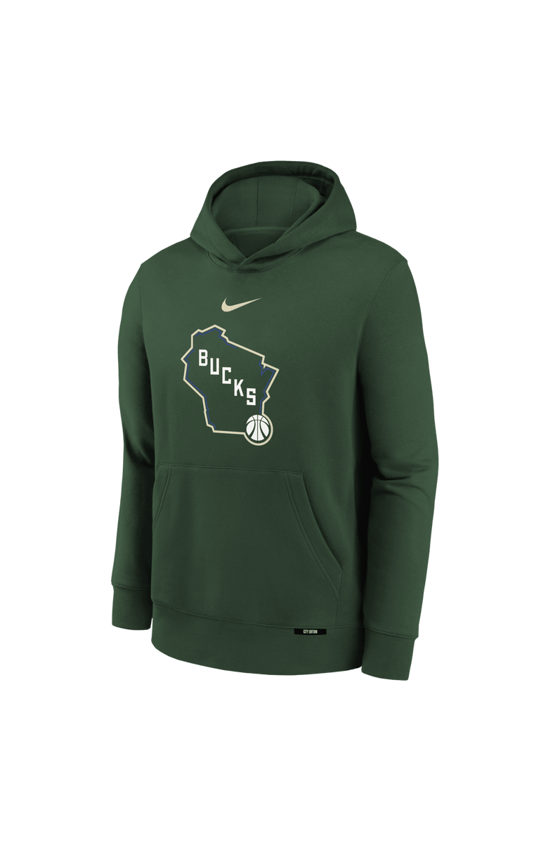 Nike Youth Nike Hunter Green Milwaukee Bucks 2025/26 City Edition Club Fleece Pullover Hoodie, Alternate, color, Hunter Green