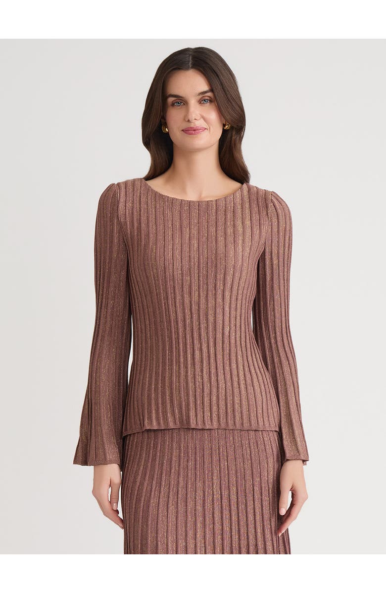 Misook Lurex Bell Sleeve Soft Knit Tunic, Alternate, color, Midnight Umber