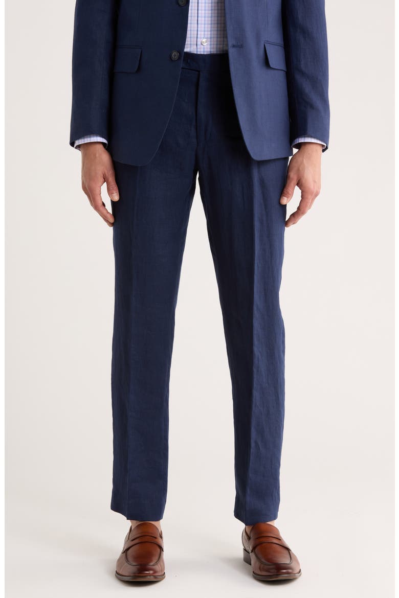 Flat Front Linen Trousers, Main, color, NAVY PLAIN