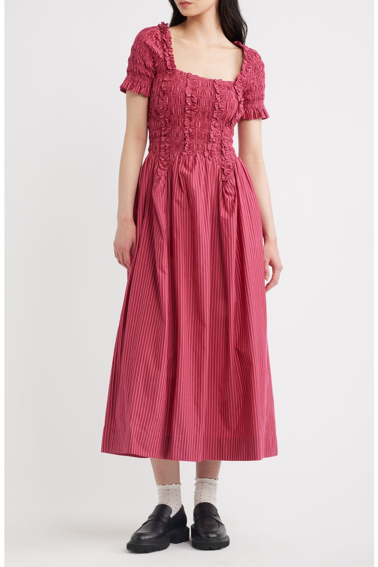 Raphaela Ruffle Midi Dress, Main, color, BERRY