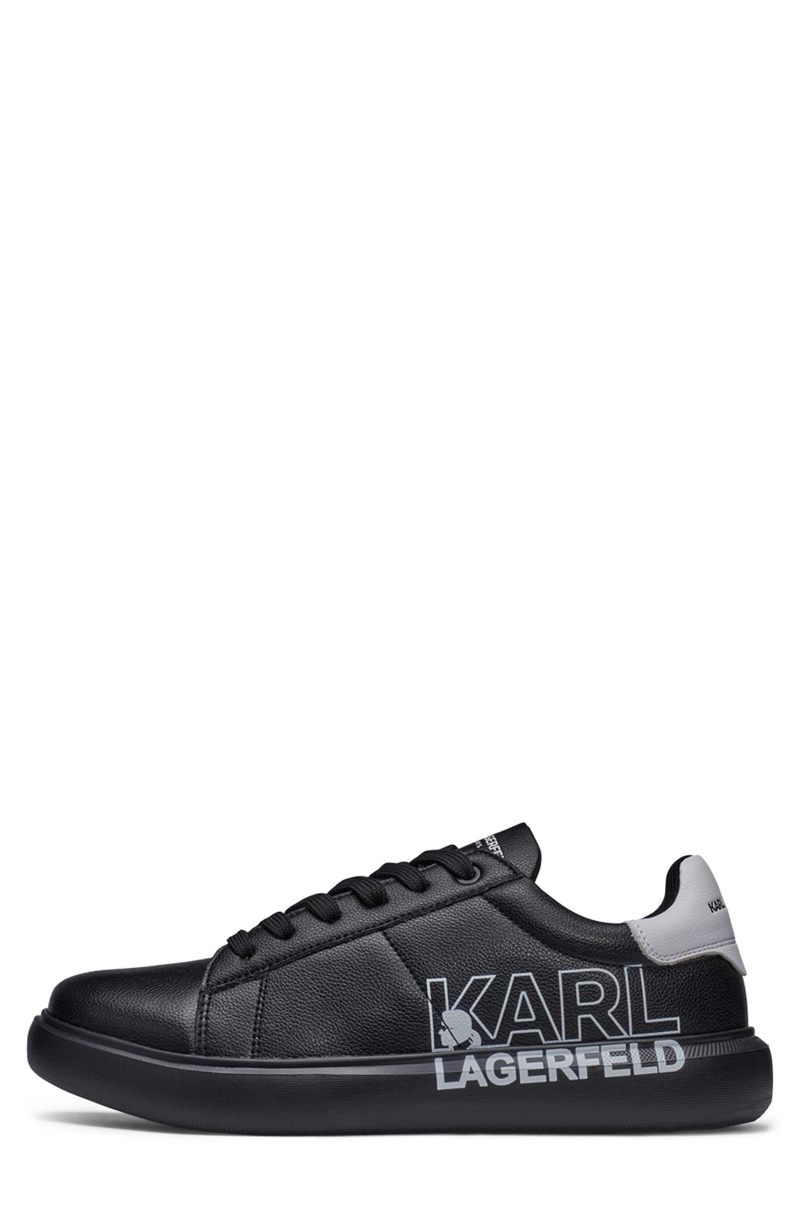 KARL LAGERFELD PARIS Leather Low Top Sneaker, Alternate, color, Black