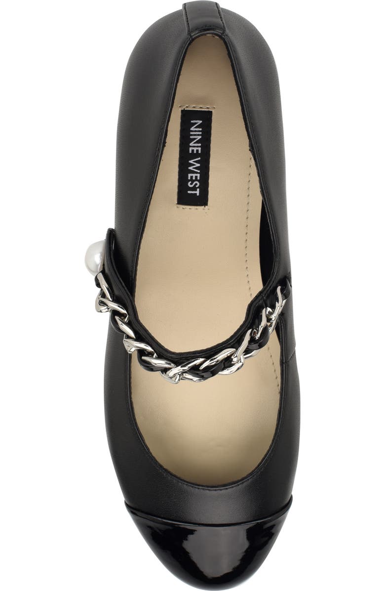 Nine West Platy Mary Jane Cap Toe Flat, Alternate, color, Black