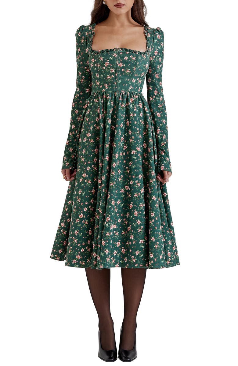 HOUSE OF CB Delia Long Sleeve Midi Cocktail Dress, Main, color, Christmas Print