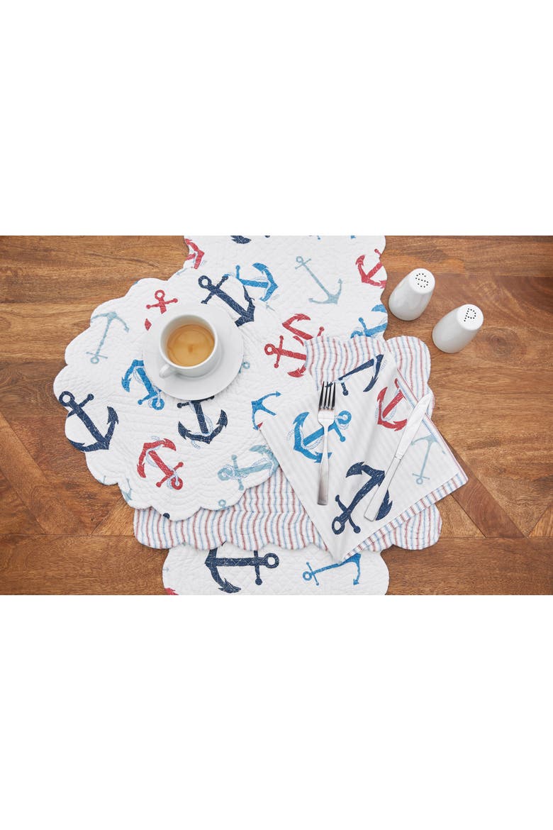 Anchors Away Cotton Quilted Rectangular Reversible Placemats Set of 6, 13" x 19", Alternate, color, Blue