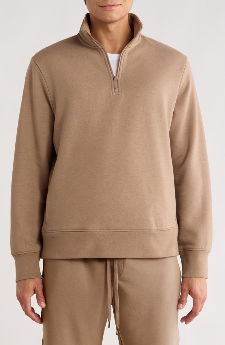 Zella Vital Fleece Quarter Zip Pullover, Main, color, Tan Fossil