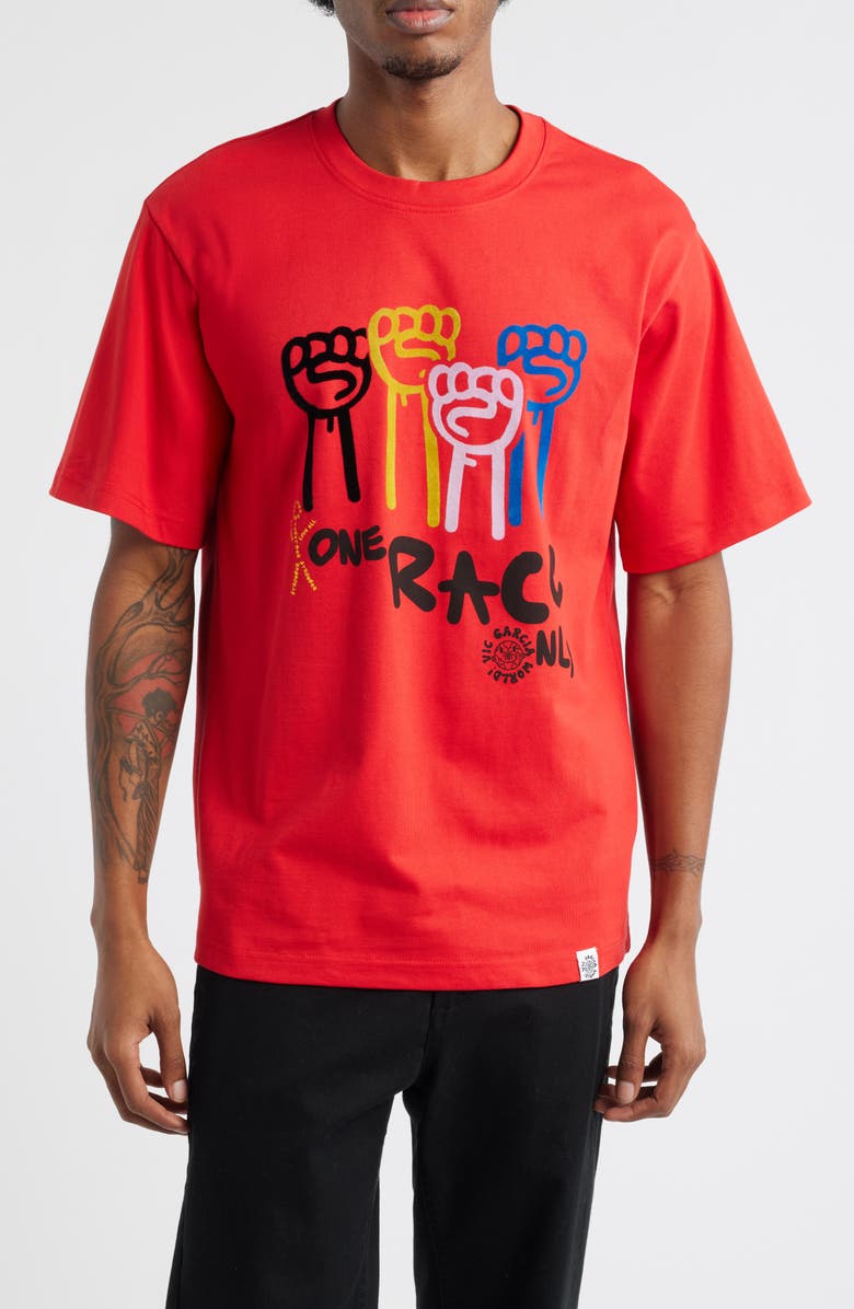 VIC GARCIA WORLD Human Race Cotton Graphic T-Shirt, Main, color, Poppy Red