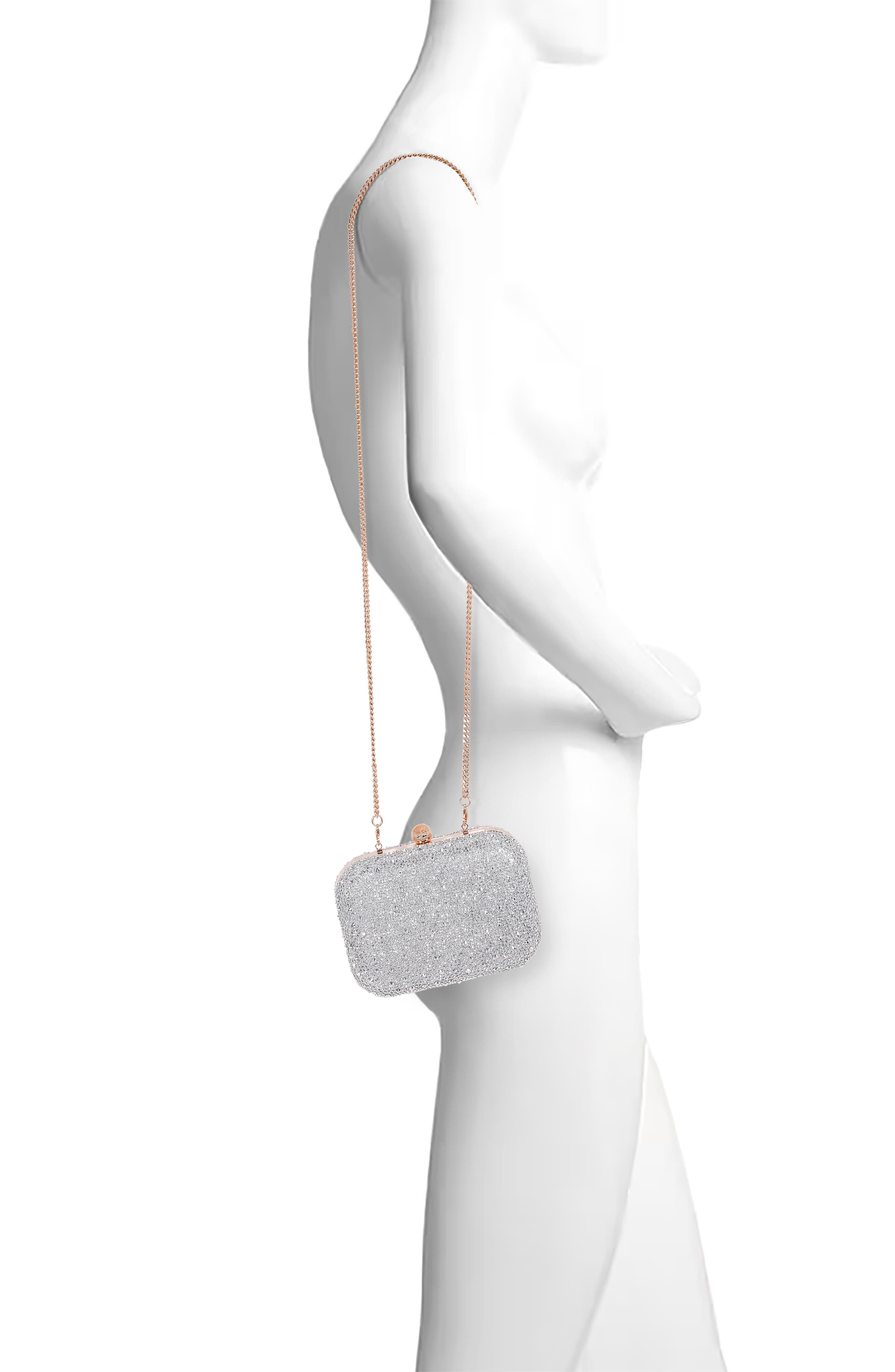 Celest Crystal Mini Minaudiere Clutch, Alternate, color, Silver