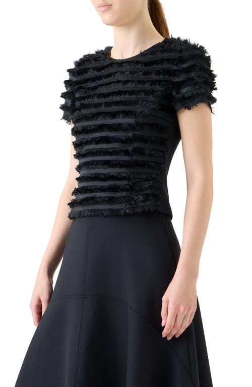 Akris Punto Striped Fringe Short-sleeve Fitted Top In Black