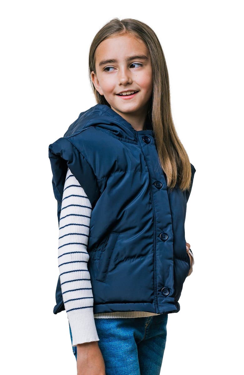 Hope & Henry Girls' Hooded Puffer Vest, Kids, Main, color, Navy